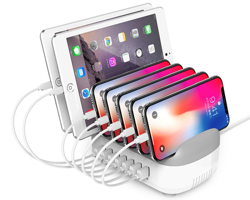 7 Port / 70W  USB Smart Charging Station with Phone & Tablet Stand