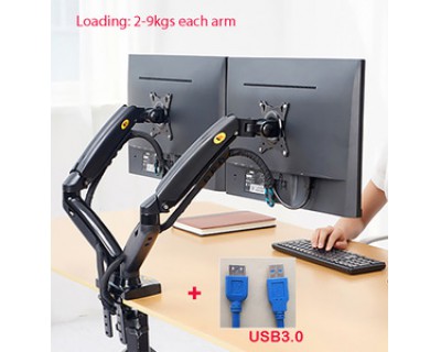 F160 Gas Spring Desktop 17#-27# Dual Monitor Holder Arm With 2 USB3.0 Monitor Mount Bracket Load 2-9 kg each Arm